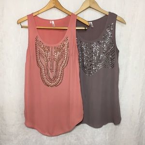 Studio Y Tops - Studio Y Pink Gray Sheer Blouse Tank Top Lot of 2 Studio Y Tops - Studio Y Pink Gray Sheer Blouse Tank Top Lot of 2